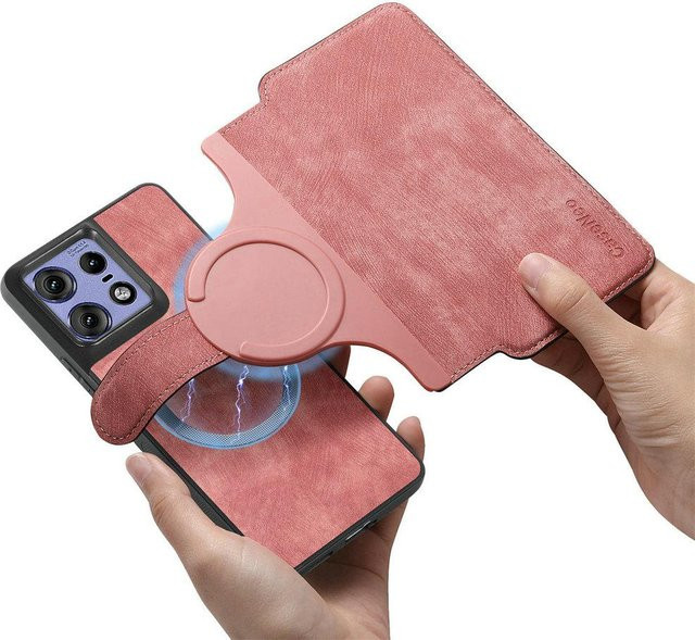 LuckyB MagSafe Flip Lederhülle für Motorola Moto G85 mit abnehmbarem magnetischem Kartenfach in Rosa - Bild 1