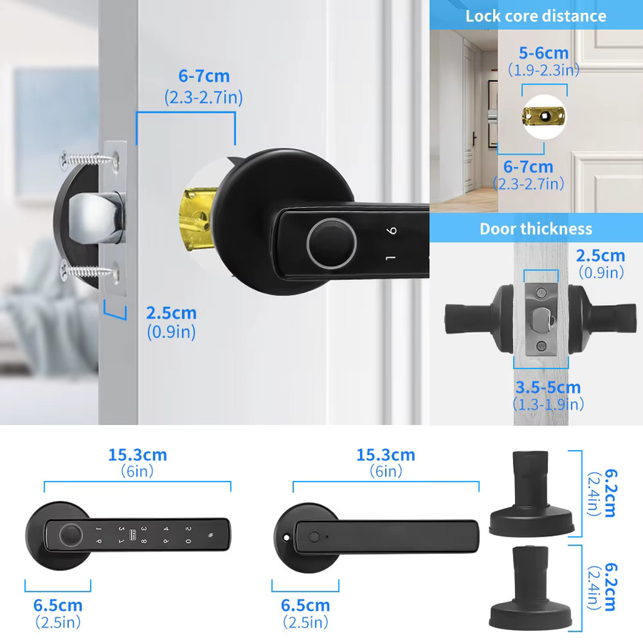 Tuya Smart Türschloss 5-in-1 Elektronisches Schloss mit Fingerabdruck, Passwort, Schlüsselkarte und App-Steuerung in Schwarz - Bild 5