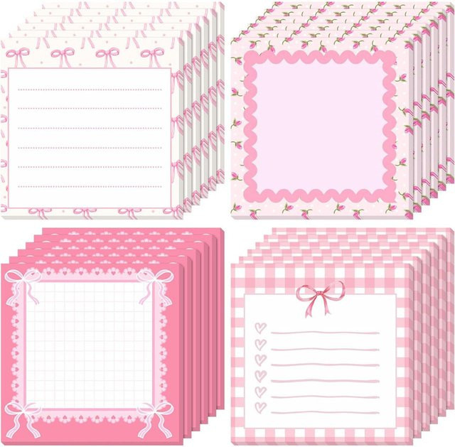 Selbstklebender Haftnotizenblock mit Schleifen-Design in Pink, liniertes Notizbuch für Schule und Büro, B/H: 7,5 x 7,5 cm - Bild 1