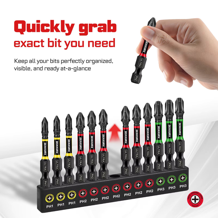 Geinxurn 53-teiliges Schlag-Bits-Set aus S2-Stahl mit magnetischem Bithalter und farbcodierter Basis - Bild 5