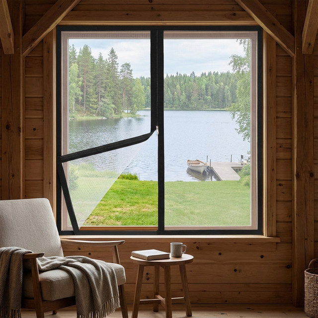 TranquilTouch Insektenschutzgitter für Fenster mit Reißverschluss, selbstklebend und wiederverwendbar, Schwarz - Bild 1