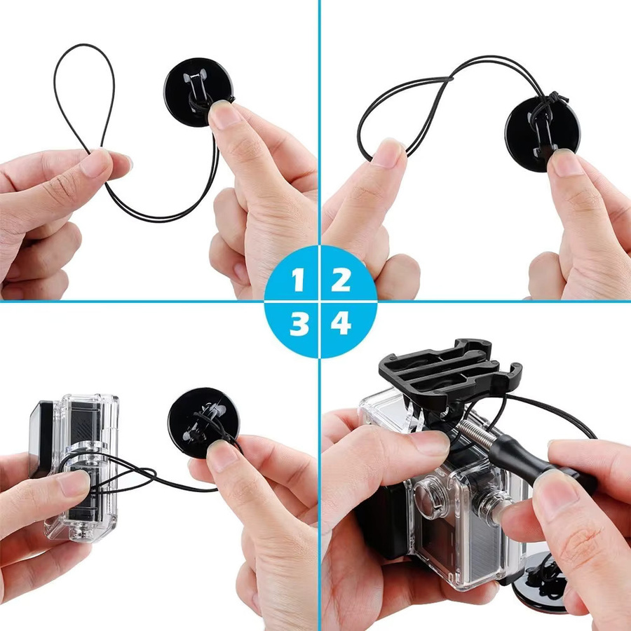 Klebendes Anti-Verlust Sicherheitsband für GoPro Hero 13 12 11 10 9, Insta360 und DJI OSMO Action 6 5 4 als Helmhalterung Lanyard in Schwarz - Bild 4