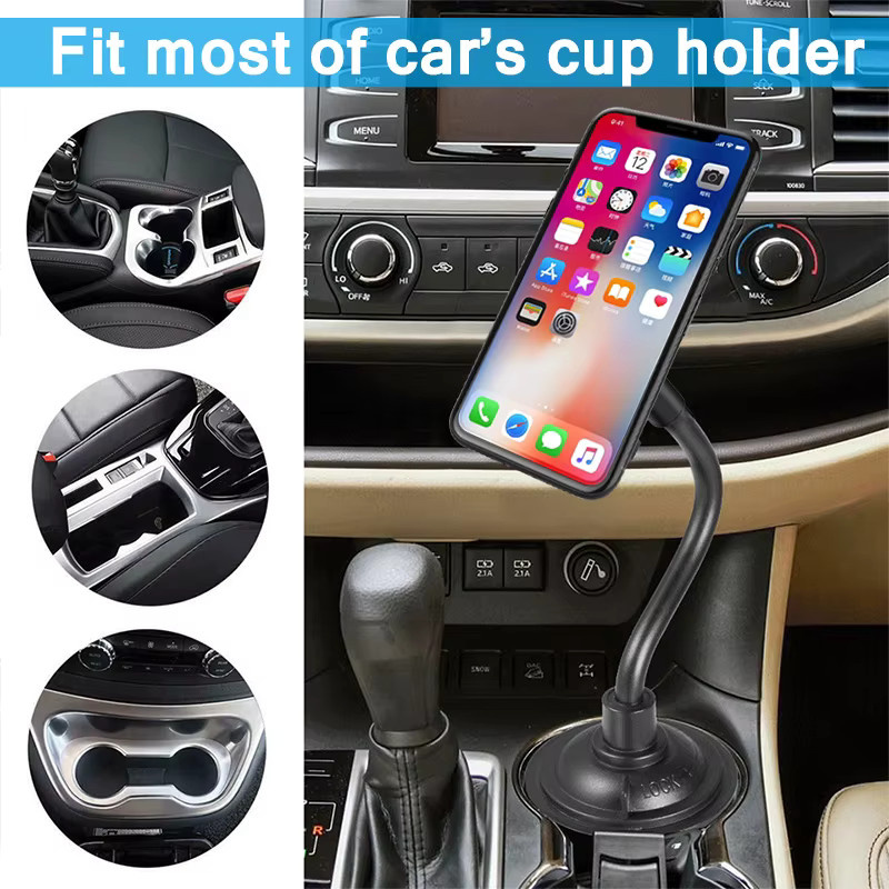 Magnetischer 2-in-1 Auto-Halter für Getränke und Smartphone mit flexiblem Schwanenhalsarm und 6 Magneten in Schwarz oder Grau - Bild 2