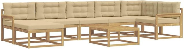 vidaXL Outdoor-Sofagarnitur aus Akazienholz in L-Form mit 8 Teilen, Weiß und Beige - Bild 1