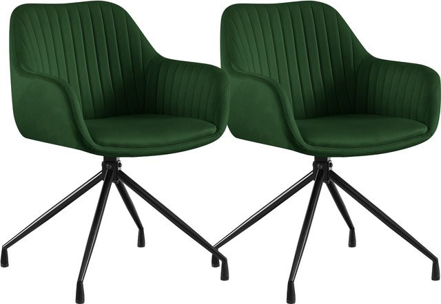 2er Set Novanis Esszimmerstühle von CLP, drehbare Polsterstühle mit Armlehnen und Rückholfunktion, grüne Samtpolster mit Metallgestell - Bild 1