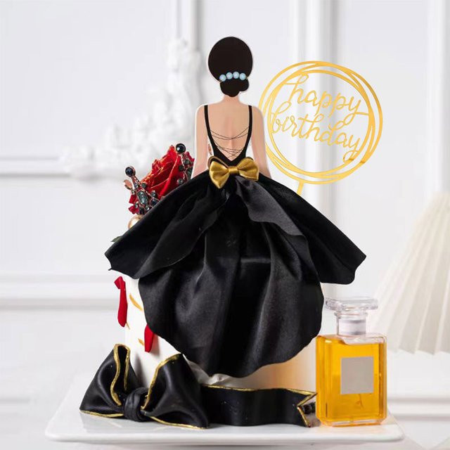2er-Set Geburtstag Kuchen Topper in Schwarz mit Seiden-Gaze-Design zur Partydekoration - Bild 1