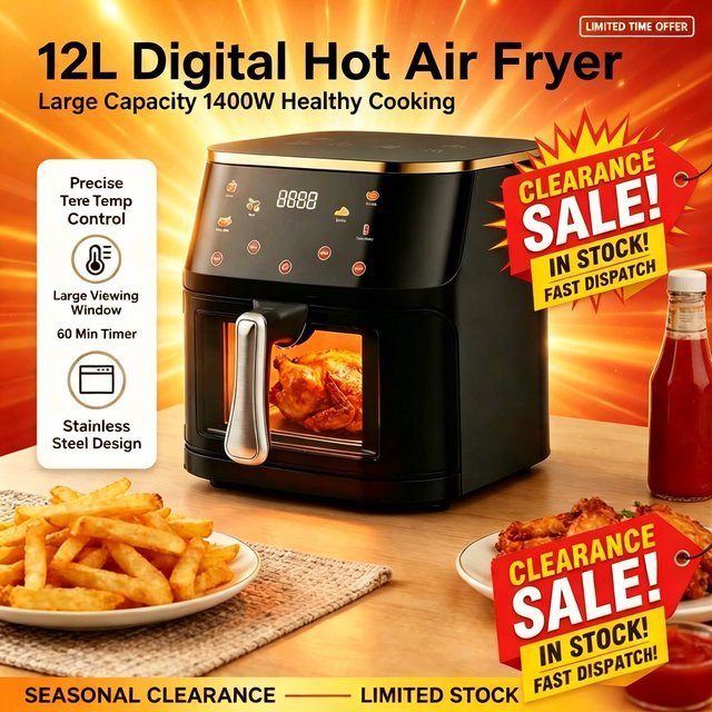BeoSior Digitale Heißluftfritteuse in Schwarz mit 12L Fassungsvermögen, Square Design aus Edelstahl und Kunststoff, Timer und Temperaturregelung bis 210 °C - Bild 1