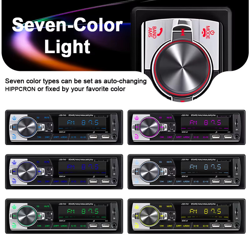 HIPPCRON 1DIN Auto-MP3-Radio mit 7 farbigen Lichtern und Fernbedienung, Universelles FM-Autoradio in Schwarz - Bild 4