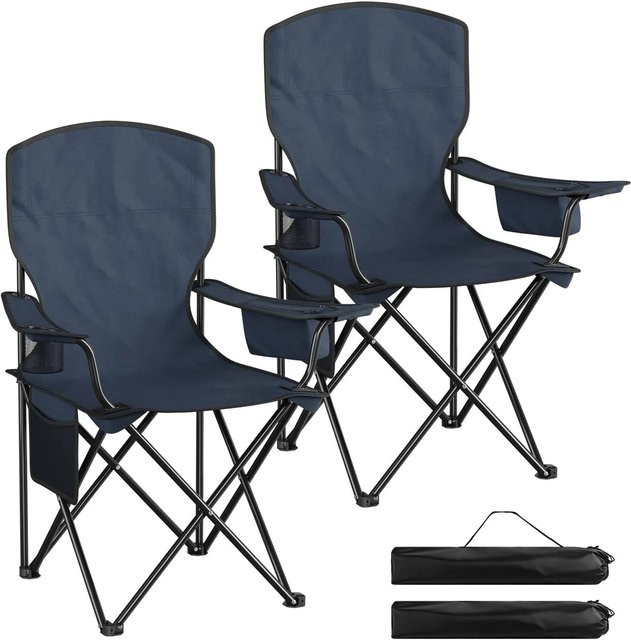 WOLTU Campingstuhl klappbar mit Hochlehne, Kühltasche und Getränkehalter, UV-beständig aus Oxford-Gewebe, Schwarz, Blau, Grau - Bild 1