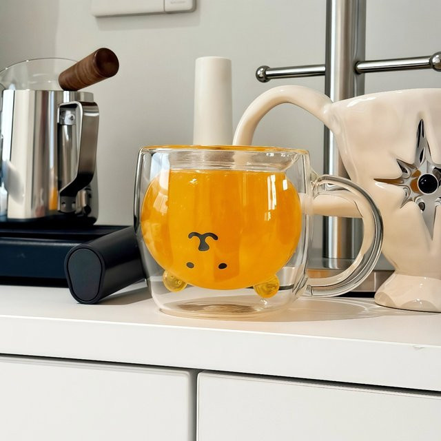 Bandai Kawaii Doppelwandige Borosilikatglas-Tasse mit Bär-Motiv, transparent, 200 ml - Bild 1