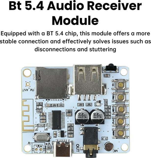 diymore Bluetooth Audio-Empfängerplatine V5.0 mit USB-TF-Kartensteckplatz und FM-Radio 87,5-108 MHz, kabelloses Stereo-Musikmodul in Blau - Bild 1