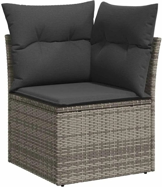 vidaXL Gartensofa-Set aus Polyrattan in Grau mit L-Form, Eckelement, Ottoman, Couchtisch und integriertem Kissenstaufach - Bild 1