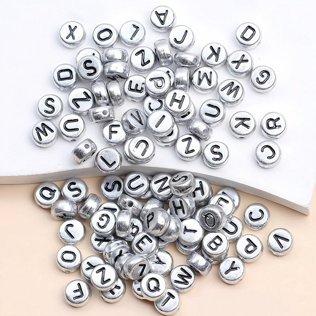 QYWCTZ Buchstaben-Acrylperlen, Silberne, Runde, 7*4mm - Bild 1