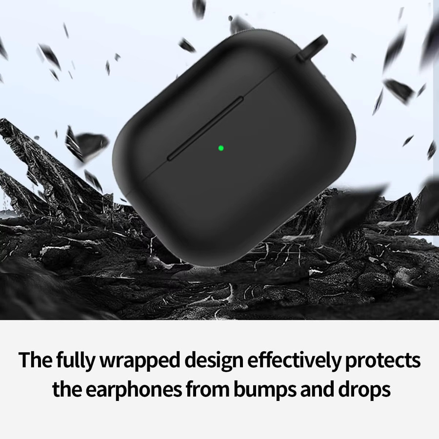 Apple AirPods Pro 3 Schutzhülle aus weichem Silikon mit Schlüsselanhänger und Reinigungsset in Schwarz oder Transparent - Bild 1