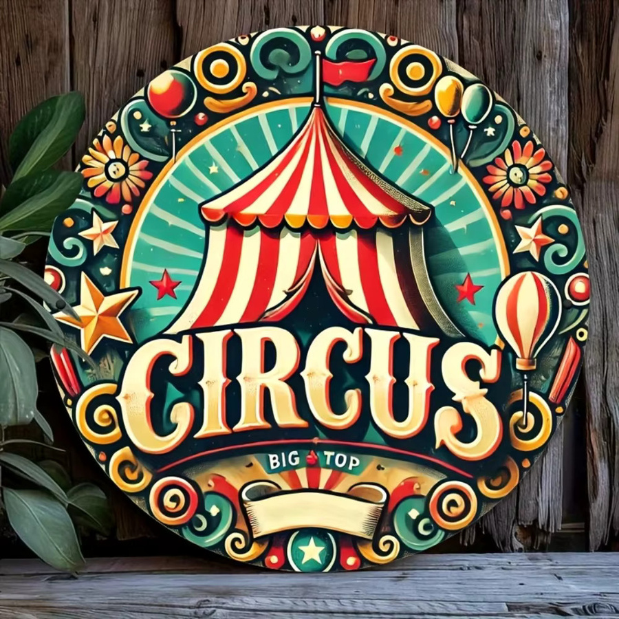 Potdemiel Vintage Zirkus Dekorschild aus Metall mit gestreiftem Zelt- und Sternen-Design, Mehrfarbig, B/H: 20 x 20 cm - Bild 4