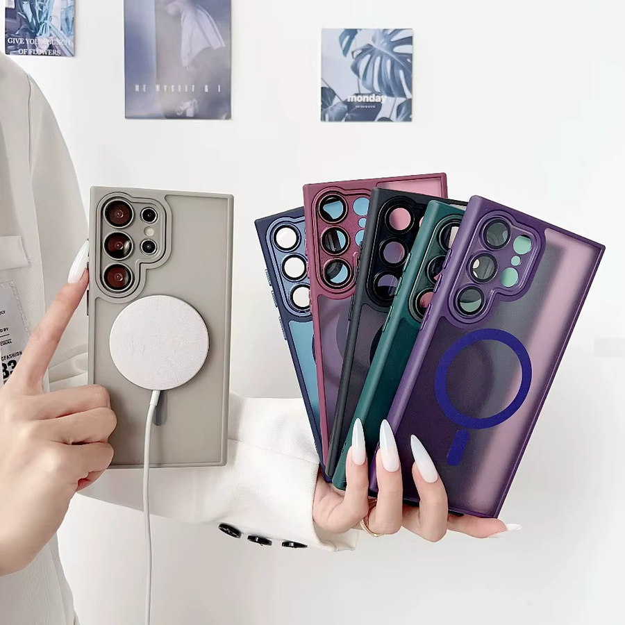 Magnetische Stoßfeste Handyhülle mit Linsenschutz für Samsung Galaxy S26 S25 S24 S23 FE S22 Ultra Plus A56 A36 A26 A16 A06 in Transparent und Grau - Bild 2