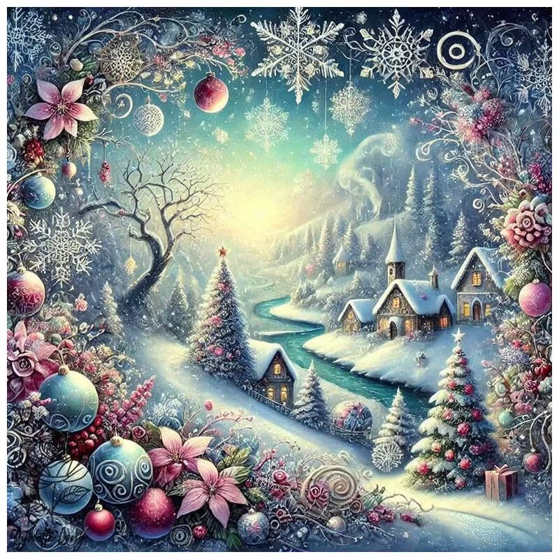HUACAN 5D Diamantmalerei Rundes Mosaik Wanddekor Winterlandschaft mit Haus und Bäumen in Multicolor - Bild 4