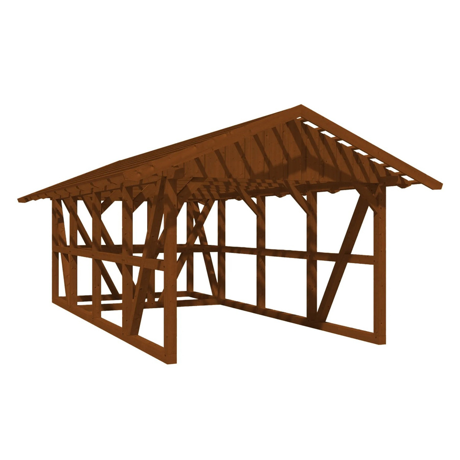 Skan Holz Carport Schwarzwald aus Fichtenholz mit Satteldach, Dachlattung und Abstellraum, Farbe Nussbaum, B: 424 cm, T: 772 cm - Bild 2