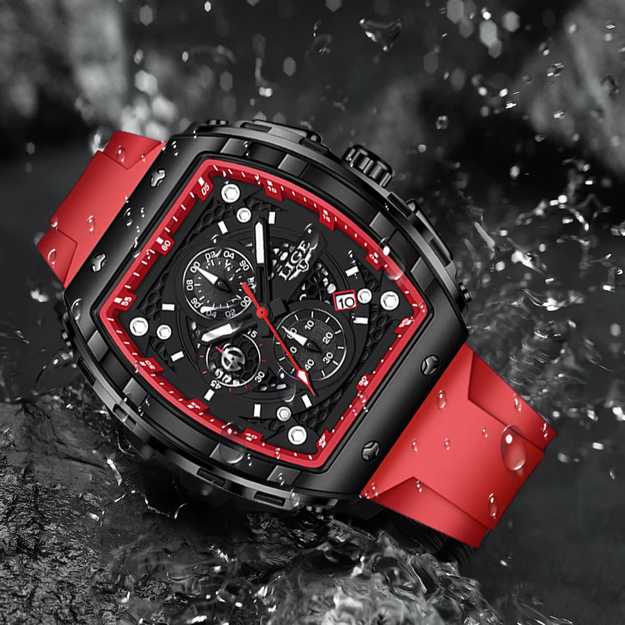 LIGE Chronograph Armbanduhr, Quarz, Schwarz, Edelstahl, Herren - Bild 4