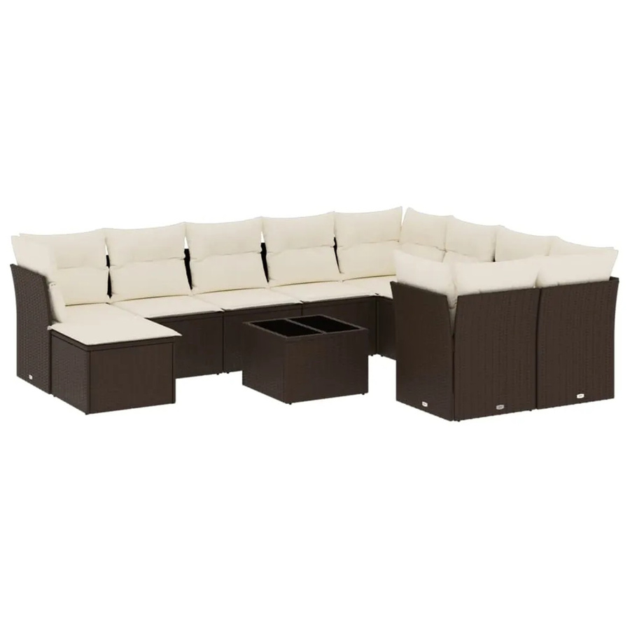 vidaXL 11-tlg. Garten-Sofagarnitur aus Polyrattan mit Kissen in Braun - Bild 2