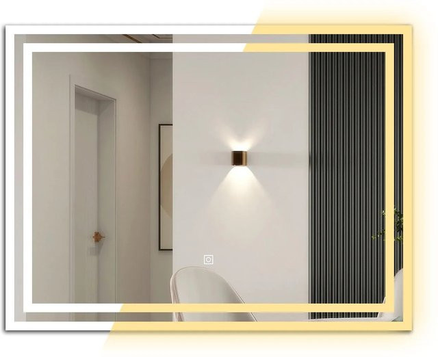 Aica Sanitär Badspiegel mit LED Beleuchtung, dimmbar, drei Lichtfarben, Memory Touch, B: 80 cm, H: 60 cm - Bild 1