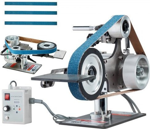 VEVOR Bandschleifmaschine mit variabler Geschwindigkeit und VFD, 550 W Polier- und Schleifmaschine in Silber, inklusive 2 Schleifformen und 3 Schleifbändern für die Metallbearbeitung und Messerschmiedekunst - Bild 1