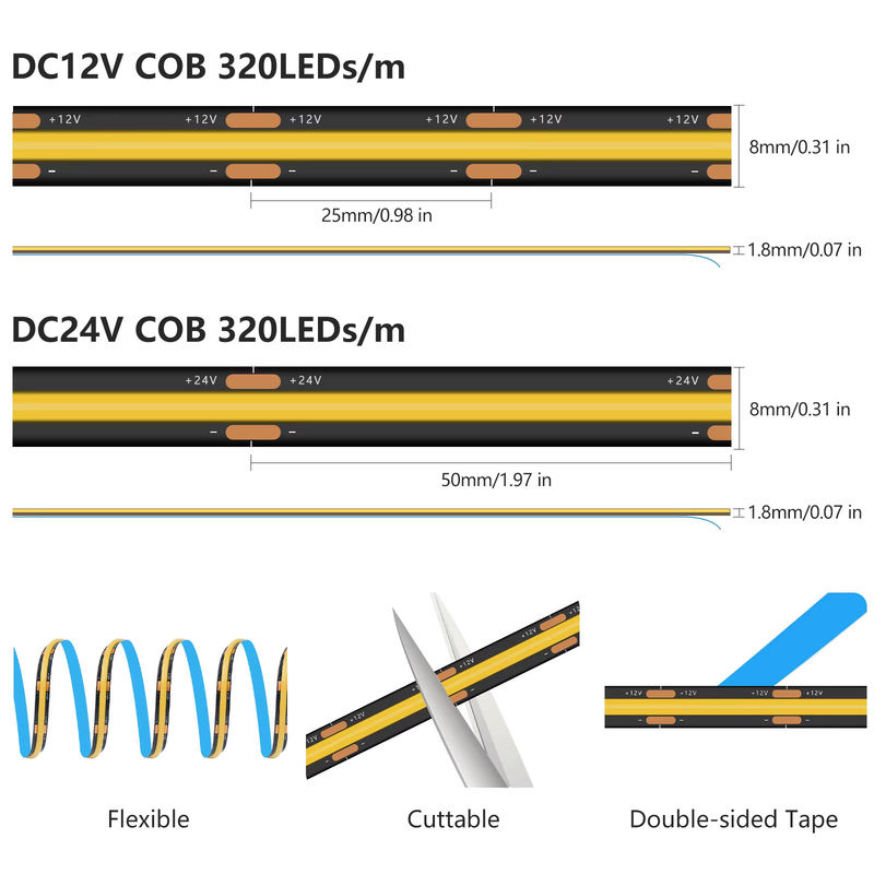 GAHADA COB-LED-Streifen mit schwarzer Leiterplatte, flexibles LED-Band mit 320 LEDs für lineare Beleuchtung, 8 mm Breite - Bild 5
