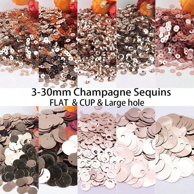 Champagnerfarbene runde PVC-Pailletten mit großem Loch für DIY-Bastelarbeiten und zum Nähen, 3 mm bis 30 mm - Bild 1