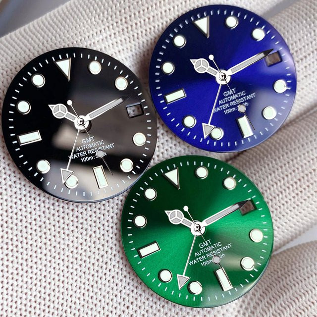 Matelion Uhrenzifferblatt, Schwarz Grün Blau, 29 mm, Automatikwerk, Herren - Bild 1