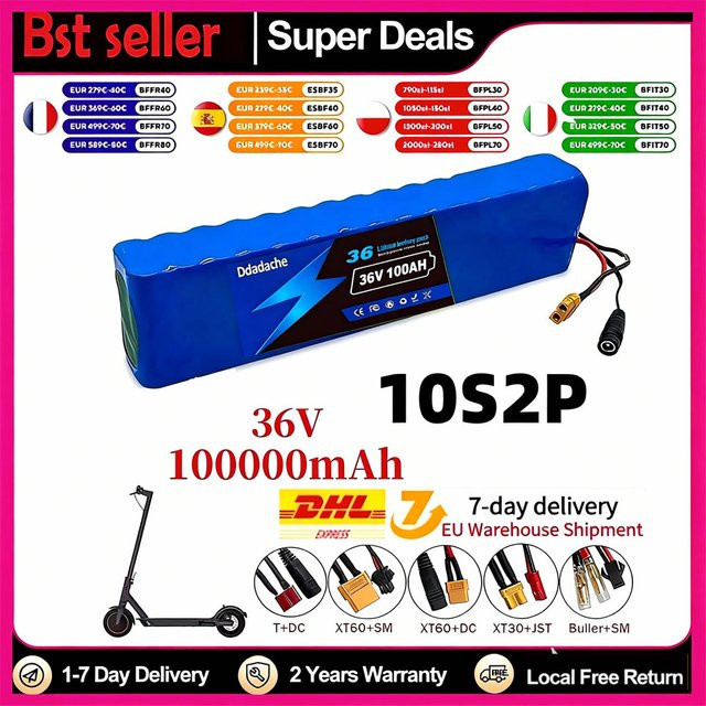 Lithium-Ionen-Batterie für Elektroroller, 36V 100000mAh, 10S2P, Blau - Bild 1
