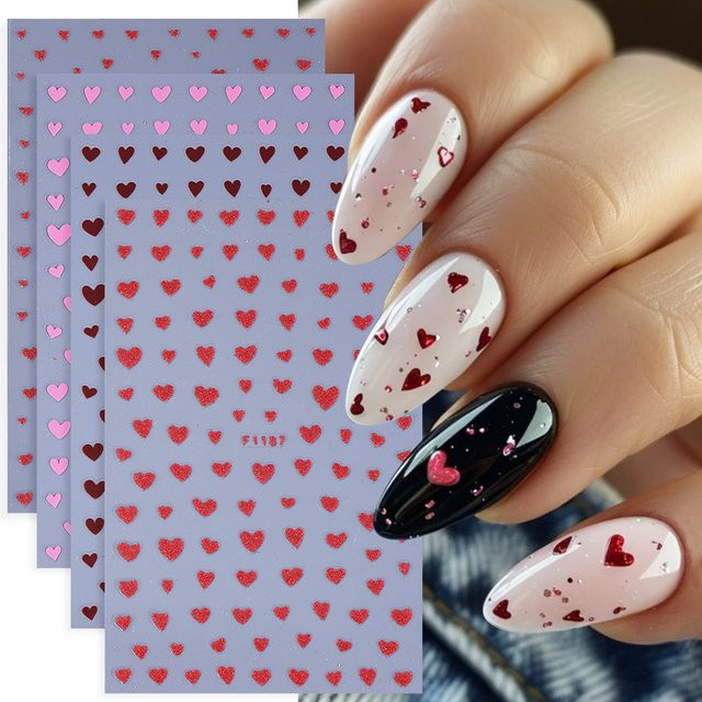 SWEET TREND Nagelaufkleber Herz, Rosa Rot Pfirsich, 6 Stück - Bild 1