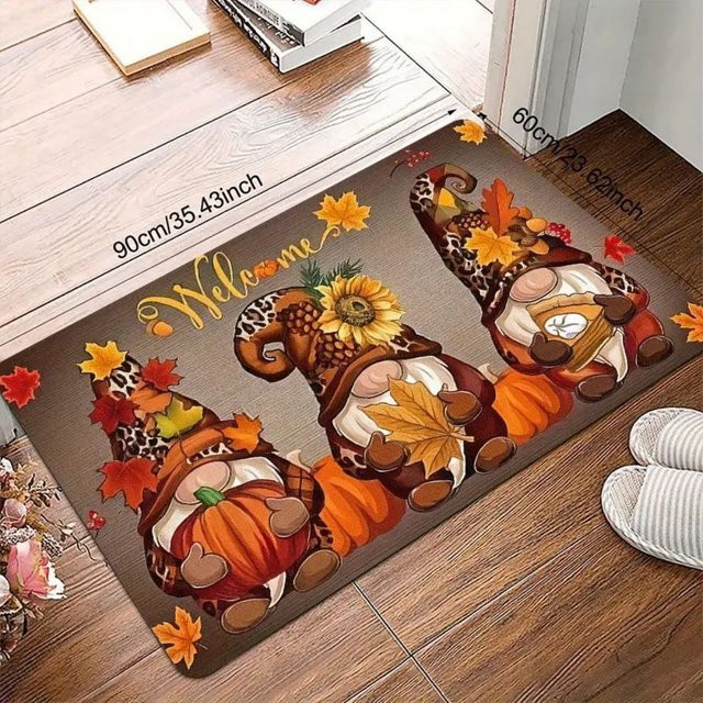 VIKAMA Herbst Kürbis Teppich Thanksgiving Deko, rutschfest und schmutzabweisend, B/T: 60 x 40 cm, Mehrfarbig - Bild 1