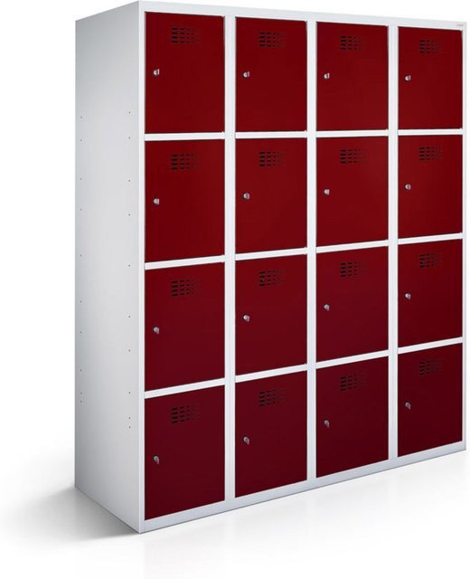 rotstahl Fächerschrank mit 16 Fächern in Bordeaux mit lichtgrauem Korpus, B/T/H: 120 x 50 x 180 cm - Bild 1