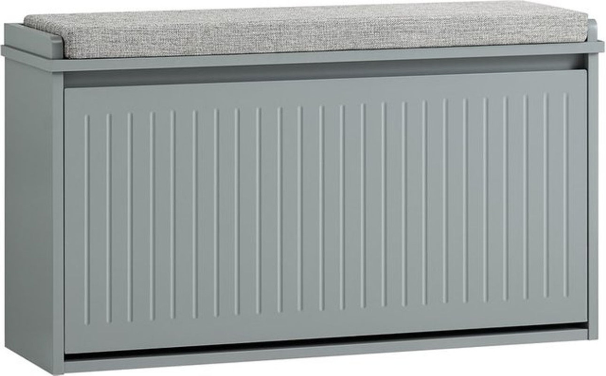 SoBuy Schuhbank mit Drehtüren und Sitzkissen aus Stoff in Grau oder Weiß, B/T/H: 80 x 26 x 45 cm - Bild 6