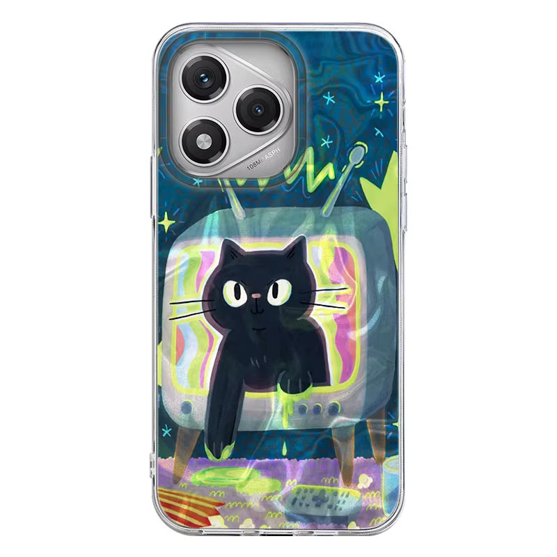 Handyhülle mit Schwarzer Katze und Blumen Motiv für Honor Modelle in Schwarz und Multicolour - Bild 3