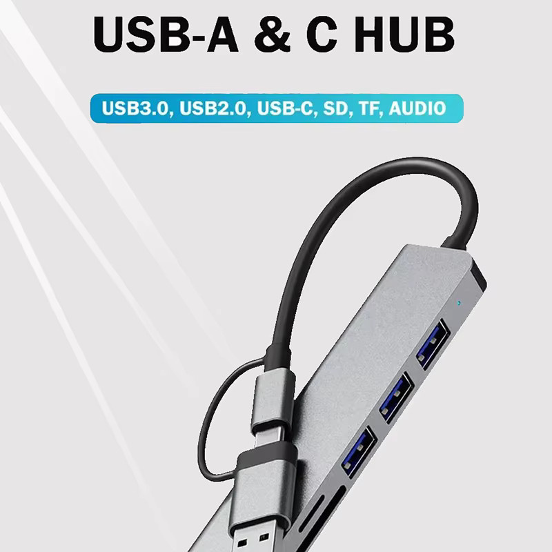 VORTNGLE 8-in-1 USB-C Dockingstation Multiport-Adapter in Grau mit 3,5-mm-Klinkenanschluss und SD-Kartenleser für Laptop und PC - Bild 2
