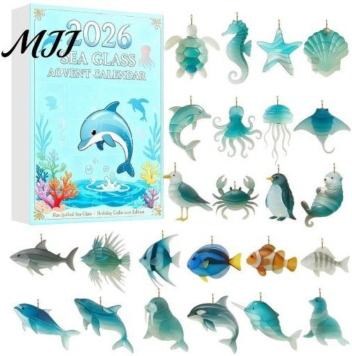 BeautyVibe Adventskalender mit Meereslebewesen Acryl-Figuren und 24 Meerestier-Anhängern in Blau für DIY Windspiele - Bild 1