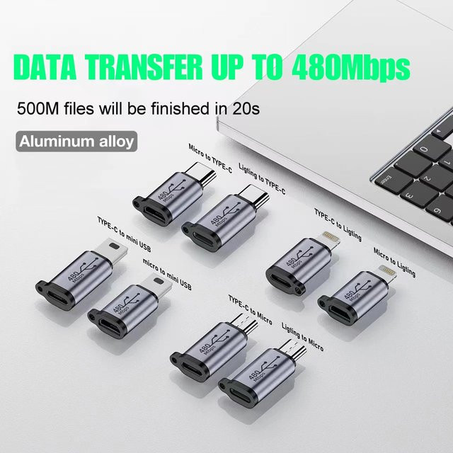 USB Typ-C Adapter Konverter für Lightning, Micro-USB und Mini-USB in Silber - Bild 1