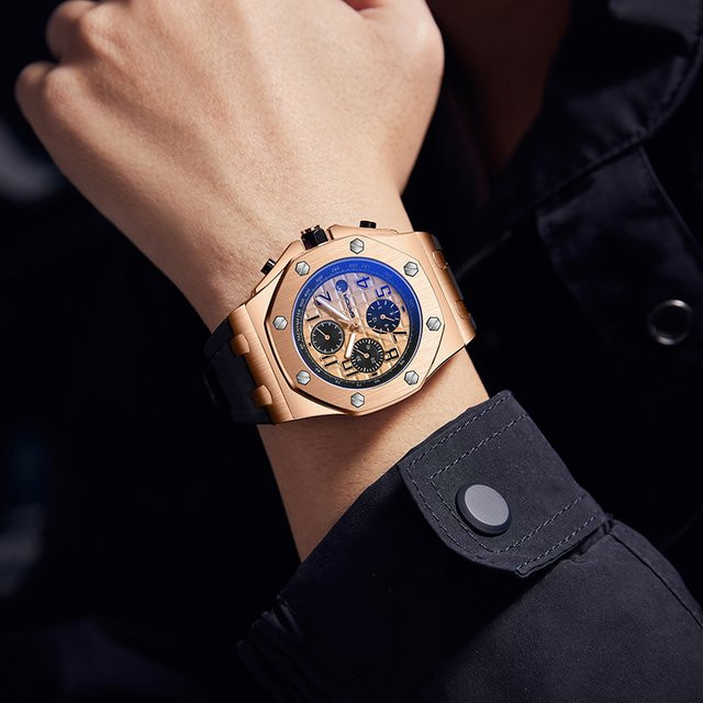 Pagani Designs Armbanduhr Automatik, Tonneau, Roségold, Silber, Kautschuk, Herren - Bild 1