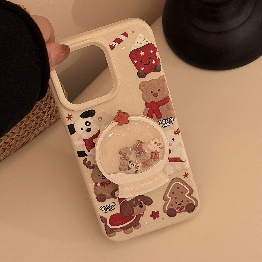 MUQGEW Handyhülle mit süßem Cartoon-Weihnachtsdesign und Treibsand-Effekt für iPhone 16 15 14 13 12 Pro Max, inklusive Plüsch-Anhänger, mehrfarbig - Bild 5