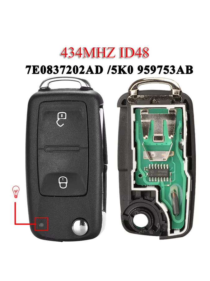 Jingyuqin Fernbedienung Autoschlüsselanhänger 434 MHz ID48 für VW Amarok Transporter Beetle Eos Seat Skoda Citigo in Schwarz - Bild 4