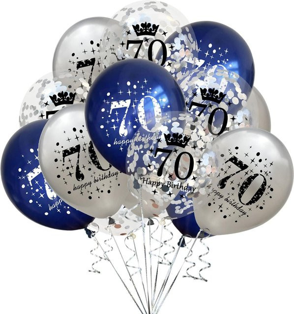 Ballon und Konfetti Set für Geburtstagsdekoration für Erwachsene in Blau, Weiß, Schwarz und Gold aus Latex - Bild 1