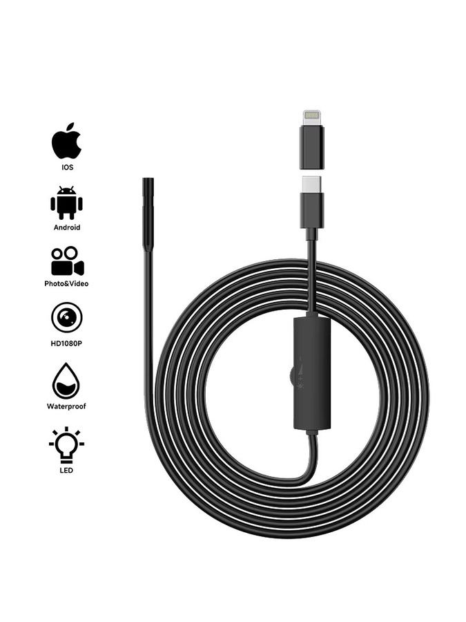 ENWOR Industrie Endoskop HD1080P mit Type-C Anschluss, Wasserdichte Inspektionskamera mit LED für iOS und Android, Schwarz, Sondendurchmesser: 8 mm / 5,5 mm - Bild 5