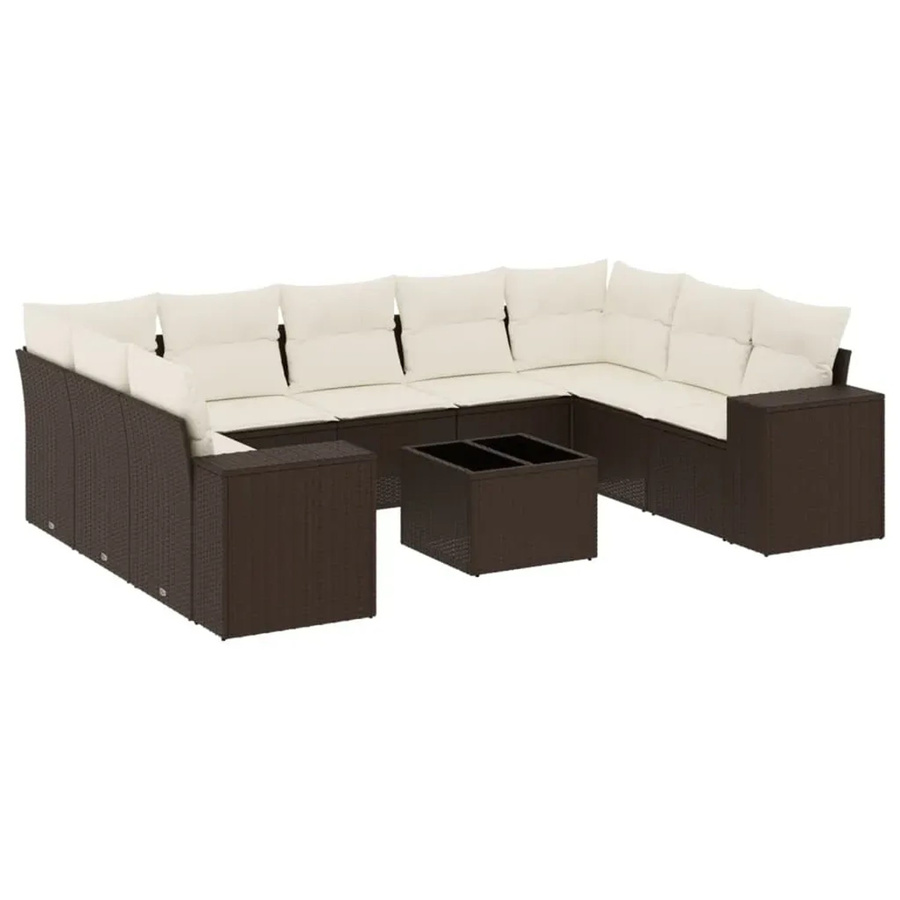 vidaXL 10-teilige Garten-Sofagarnitur aus Poly-Rattan mit Kissen in Braun - Bild 2