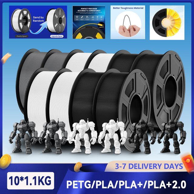 JAYO 10 Rollen 3D-Druckerfilament Set in Schwarz, 1,75 mm PETG/PLA/PLA+ für FDM-Drucker und 3D-Stifte - Bild 1