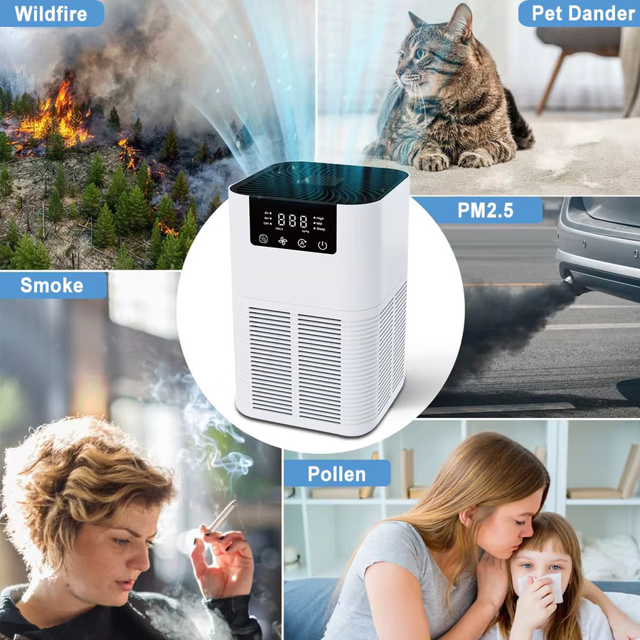 Tragbarer Desktop-Luftreiniger mit HEPA-Filter zur Geruchsbeseitigung und Rauchentfernung in Weiß - Bild 2
