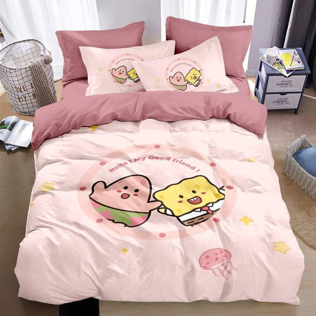 JMG Household Supplies SpongeBob SquarePants Bettwäsche-Set für Kinder mit 3D-Grafik, Farbe: Pink, Material: Polyester, B/H: 150 x 200 cm - Bild 1