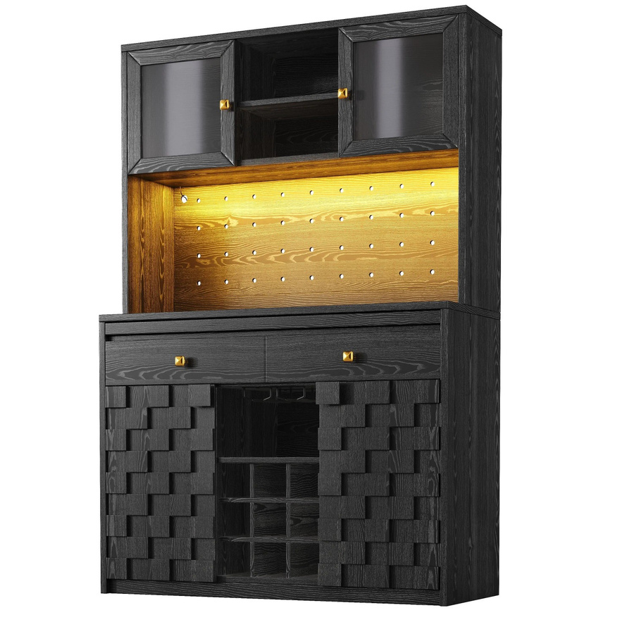 Merax Hochschrank in Schwarz mit LED-Beleuchtung, Acrylfront, Weinhalter und USB-Ladebuchsen, H x B x T: 178 x 40 x 40 cm - Bild 2