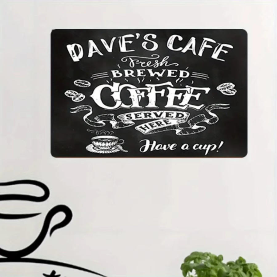Personalisierbares Kaffeebar-Metallschild von CIFBUY im rustikalen Stil, schwarze Wanddekoration mit individuellem Namen und Text - Bild 3