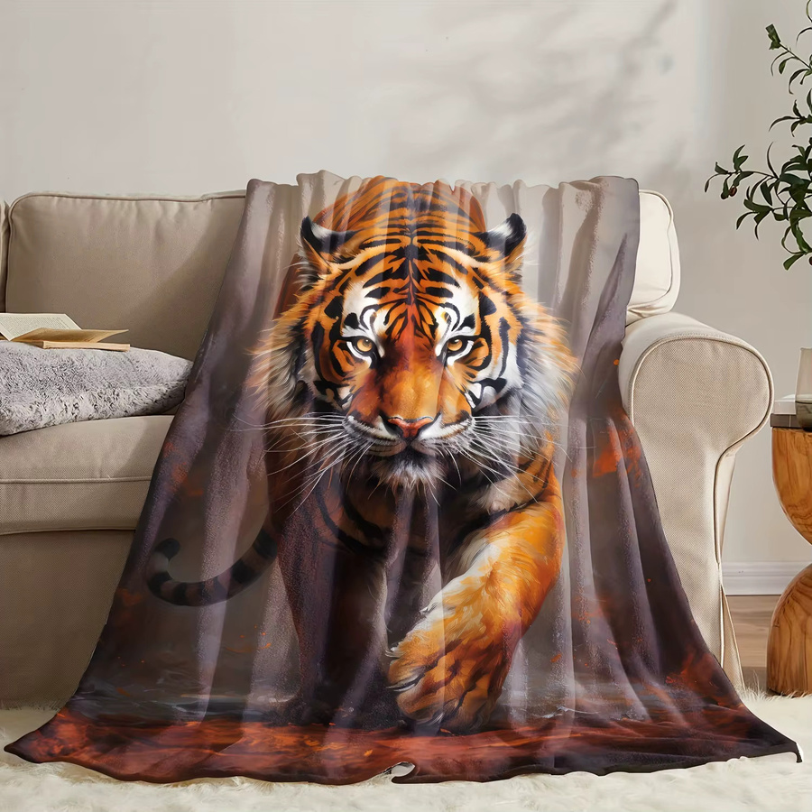 VIKAMA Überwurfdecke aus Flanell mit Dschungelkönig und Tiger-Aufdruck, Mehrfarbig, B/T: 150 x 135 cm - Bild 3